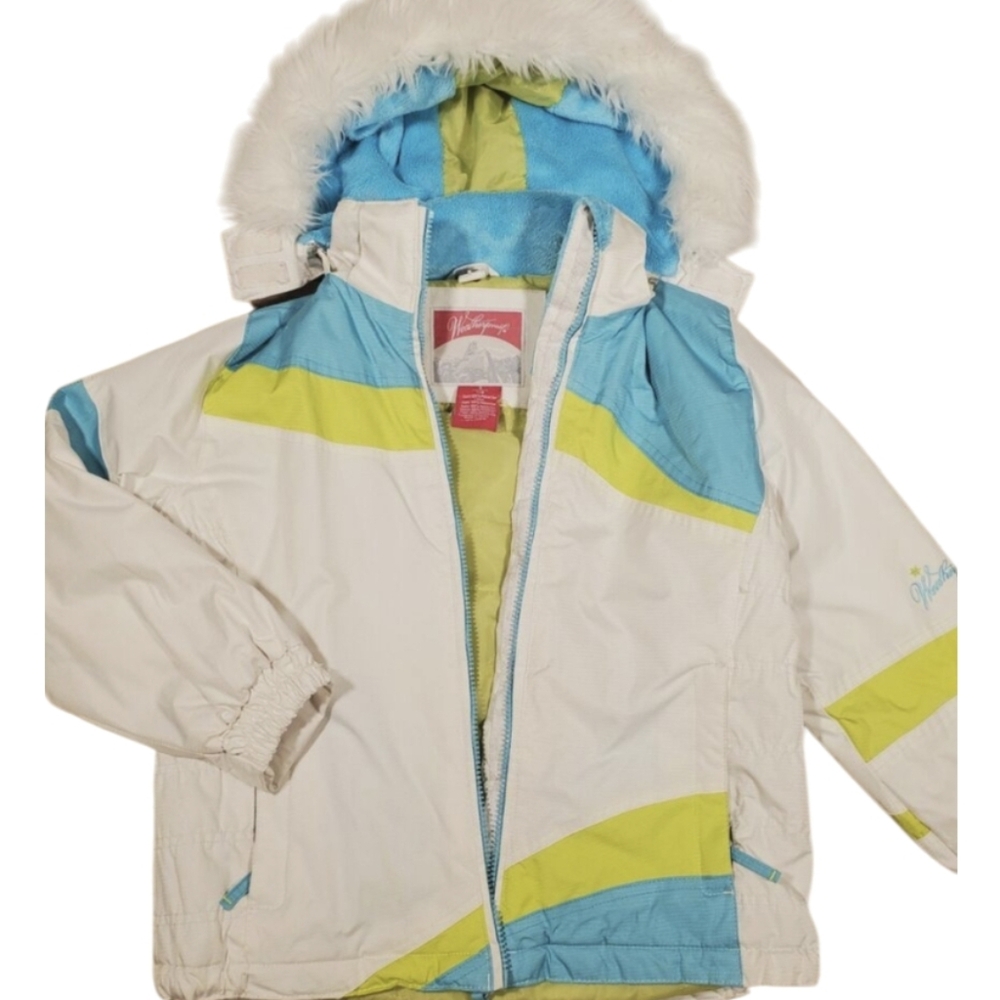 Weatherproof Girls Size 10-12 Two Piece Jacket With Hood in Aqua, White, Green